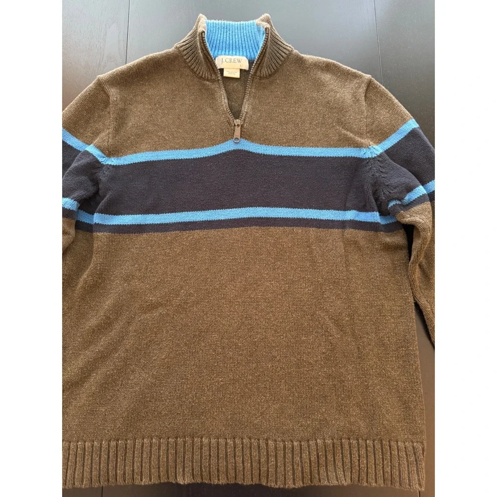 J. Crew Quarter-Zip Pullover Sweater‎ Mens Large Olive Colorblock Cotton